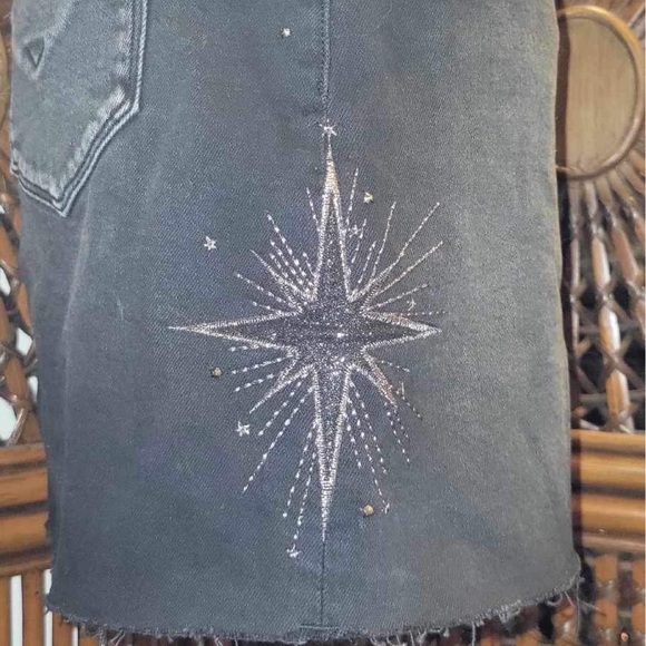 SOLD Hudson Jeans Denim Mini Skirt Embroidered Crystals - Picture 5 of 6